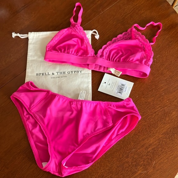 Spell SET Azalea Lace bralette medium NWT Bloomers large NWOT pink - Picture 4 of 16